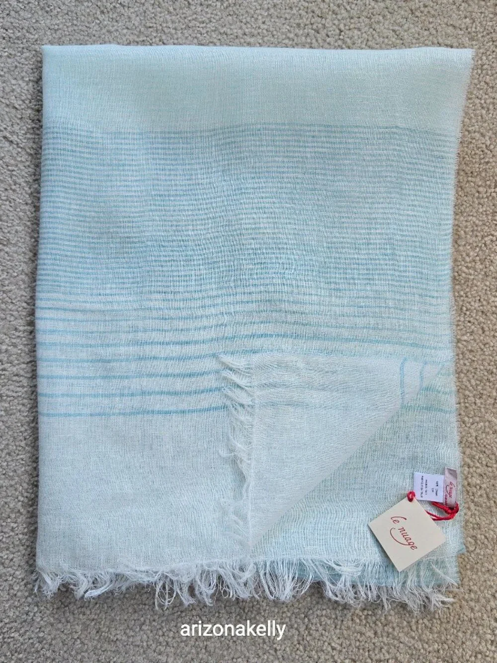 NWT Linen Scarf Blue and White Stripe Le Nuage Italy - Picture 1 of 13